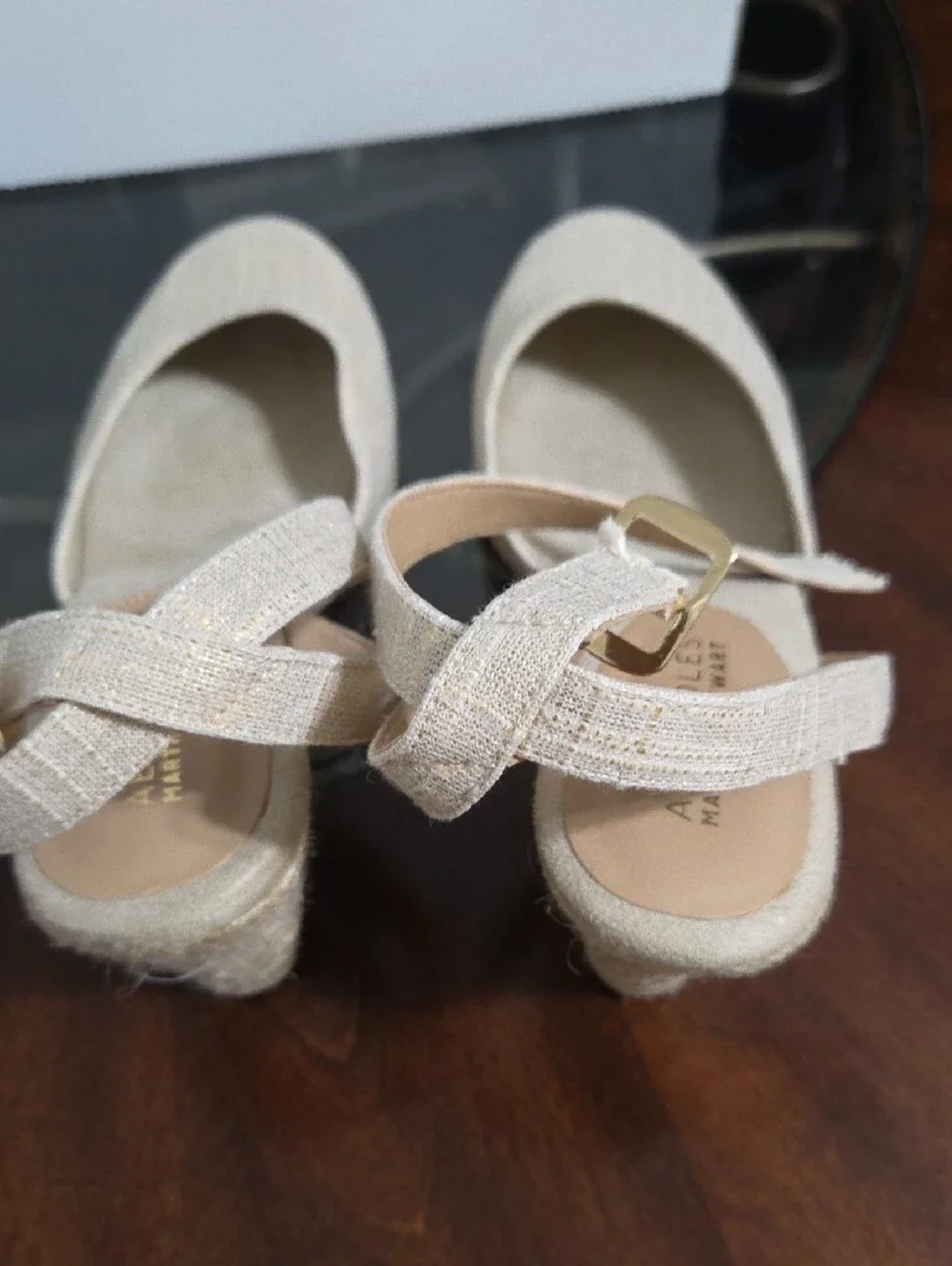 AEROSOLES Beige Espadrille Wedge Sandals with Ankle Strap